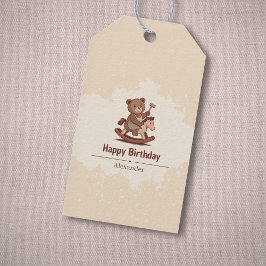 Teddybeer rijdt op een rotspaard cadeaulabel