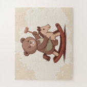 Teddybeer rijdt op een rotspaard legpuzzel (Verticaal)