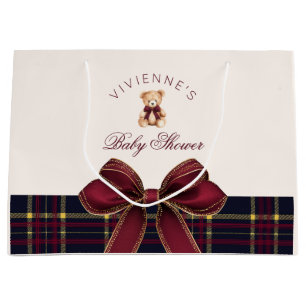 Teddybeer Rood Gouden Strikje Geruit Baby Shower Groot Cadeauzakje