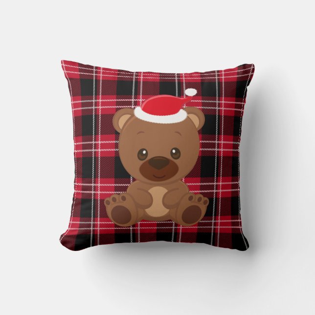 Teddybeer Rood Plaid Country Klassiek Kussen (Voorkant)