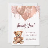 Teddybeer roos gouden Baby shower dank u kaart (Voorkant)