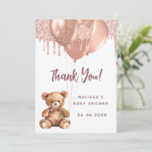 Teddybeer roos gouden Baby shower dank u kaart (Staand voorkant)
