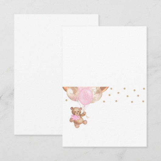 Teddybeer Roos gouden ballonnen Baby shower Kaart (Voorkant / Achterkant)
