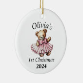  teddybeer roze 1e kerst gepersonaliseerd keramisch ornament (Rechts)