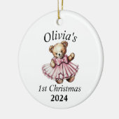  teddybeer roze 1e kerst gepersonaliseerd keramisch ornament (Links)