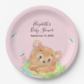 Teddybeer roze baby meisje douche cadeau papieren bordje (Voorkant)