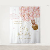 Teddybeer roze Baby shower foto achtergrond Wandkleed (Voorkant)