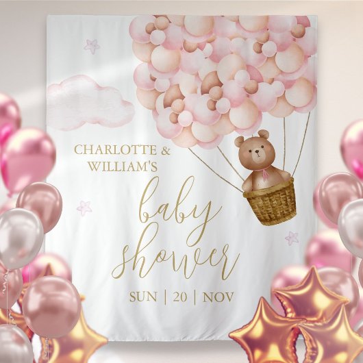 Teddybeer roze Baby shower foto achtergrond Wandkleed