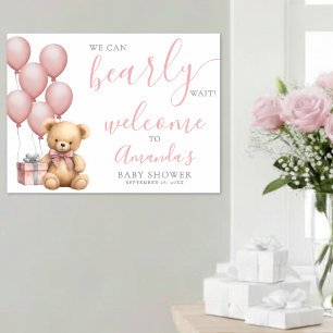 Teddybeer Roze Baby Shower Welkom Poster