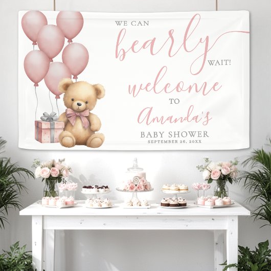 Teddybeer Roze Baby Shower Welkom Spandoek