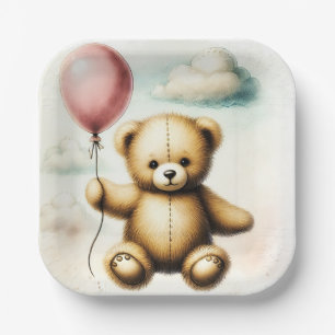 Teddybeer Roze Ballon Net Niet Wachten Babyfeest Papieren Bordje