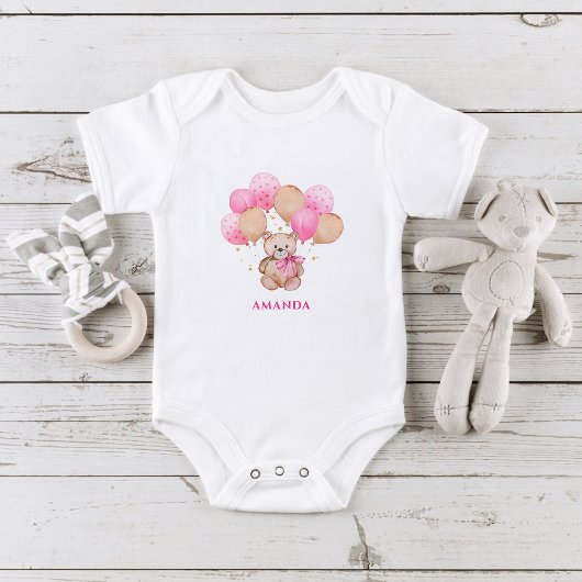 Teddybeer roze ballonnen baby body romper