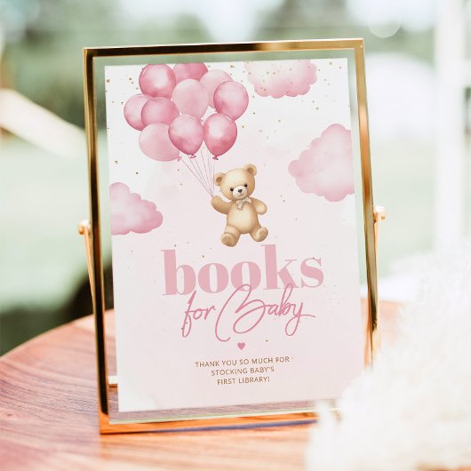 Teddybeer roze ballonnen baby meisje boeken voor b poster