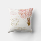 Teddybeer roze ballonnen baby meisje geboorte stat kussen (Achterkant)