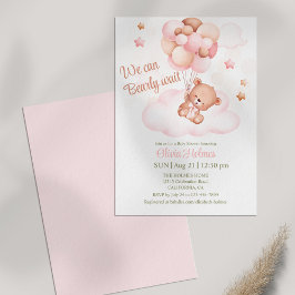 Teddybeer & Roze Ballonnen Baby shower Invitation Kaart