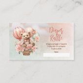 Teddybeer roze ballonnen Baby shower luier Raffle Informatiekaartje (Voorkant)
