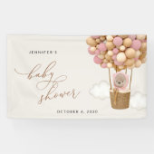 Teddybeer, roze ballonnen, Baby shower welkom Spandoek (Horizontaal)