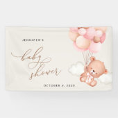 Teddybeer, roze ballonnen, Baby shower welkom Spandoek (Horizontaal)