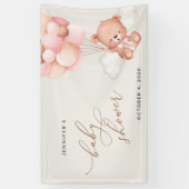 Teddybeer, roze ballonnen, Baby shower welkom Spandoek (Verticaal)