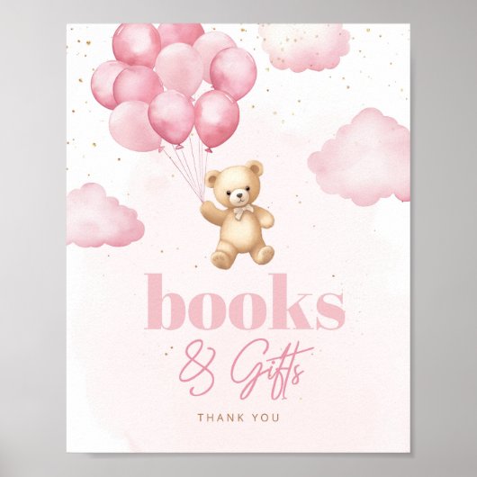 Teddybeer roze ballonnen Boeken en geschenken Poster (Voorkant)