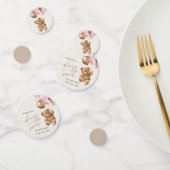 Teddybeer, roze ballonnen, eerste verjaardag confetti (Groep)