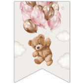 Teddybeer, roze ballonnen, eerste verjaardag vlaggetjes (Eerste vlag)