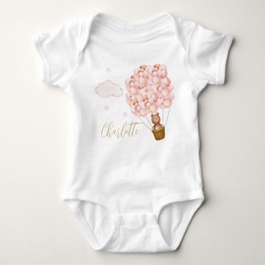 Teddybeer Roze Ballonnen Gouden Schrift Romper (Voorkant)