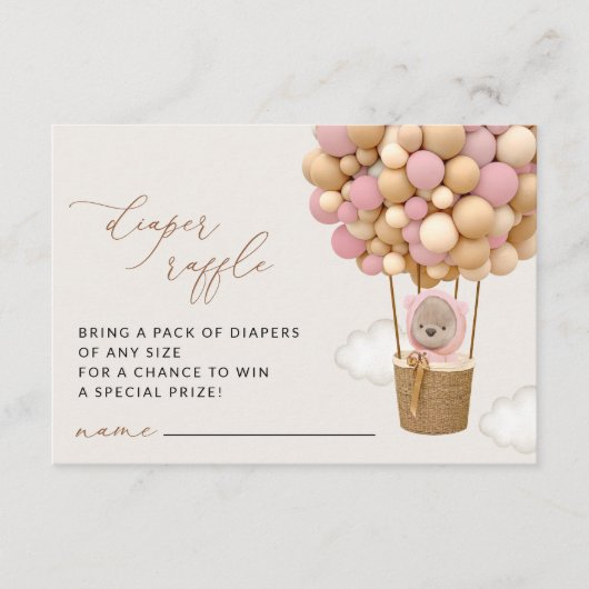 Teddybeer, roze ballonnen, luiergekletter informatiekaartje (Voorkant)