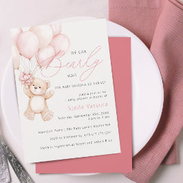 Teddybeer Roze Ballonnen Meisje Baby Shower Kaart