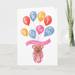 Teddybeer Roze Ballonnen Meisje Verjaardagskaart Kaart