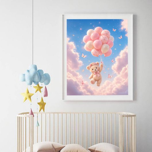 Teddybeer Roze Ballonnen  Perfect Poster