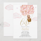 Teddybeer Roze Ballonnen Verjaardagsfeestje Kaart (Voorkant / Achterkant)