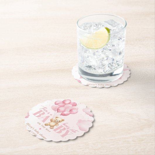 Teddybeer roze Beary schattig baby shower Kartonnen Onderzetters (Insitu)