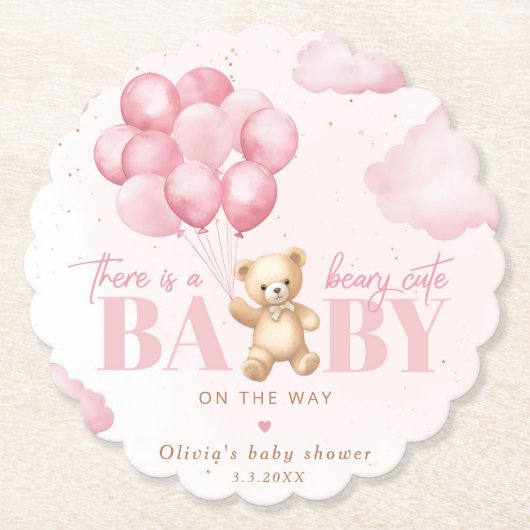 Teddybeer roze Beary schattig baby shower Kartonnen Onderzetters (Voorkant)