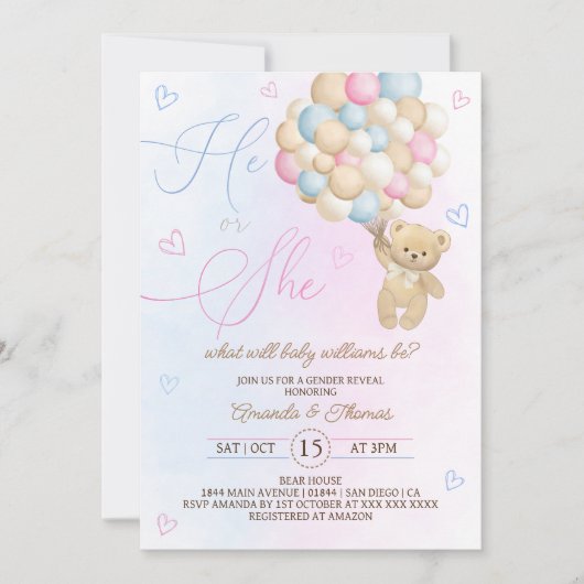 Teddybeer Roze Blauw Geslacht onthullen Kaart (Voorkant)