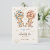 Teddybeer roze blauwe ballonnen Geslacht onthullen Bedankkaart (Staand voorkant)