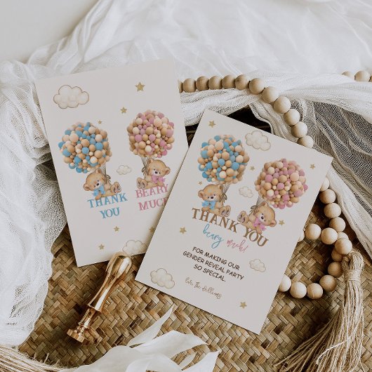 Teddybeer roze blauwe ballonnen Geslacht onthullen Bedankkaart