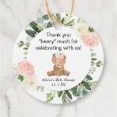 Teddybeer roze bloemenmeisje baby shower dank u bedankjes labels (Voorkant)