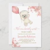 Teddybeer Roze Bloemige Ballon Meisje Baby Shower Kaart (Voorkant)