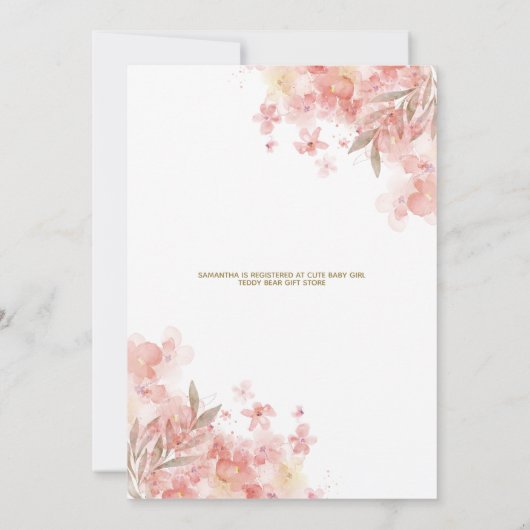 Teddybeer Roze Bloemige Ballon Meisje Baby Shower Kaart (Achterkant)