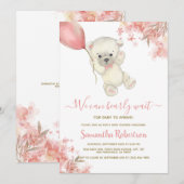 Teddybeer Roze Bloemige Ballon Meisje Baby Shower Kaart (Voorkant / Achterkant)