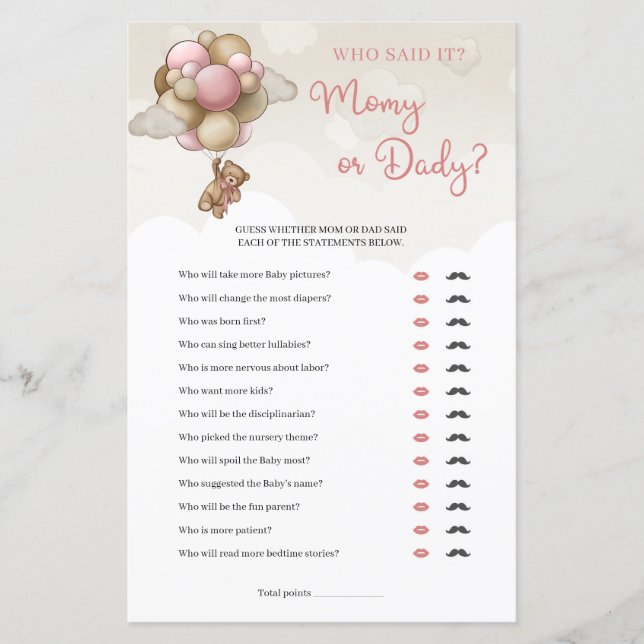 Teddybeer roze bruin ivoor mama of papa spel (Voorkant)