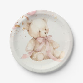 Teddybeer Roze Champagne Gouden Feestborden Papieren Bordje