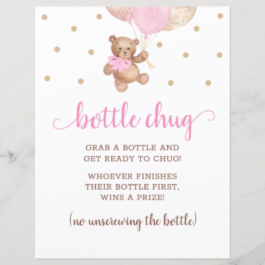 Teddybeer Roze En Gouden Fles Chug Spel (Voorkant)