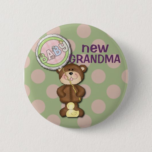 Teddybeer Roze en Groen Ronde Button 5,7 Cm (Voorkant)