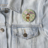 Teddybeer Roze en Groen Ronde Button 5,7 Cm (In situ)