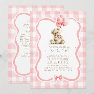 Teddybeer Roze Gingham All-in-One Baby Shower Kaart
