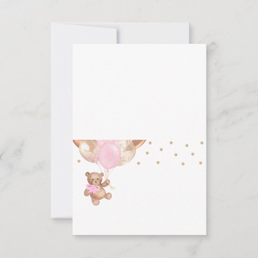 Teddybeer Roze Gouden Ballonnen Baby Shower Kaart (Voorkant)