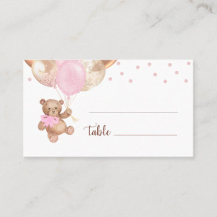 Teddybeer Roze Gouden Ballonnen Baby Shower Plaatskaartje