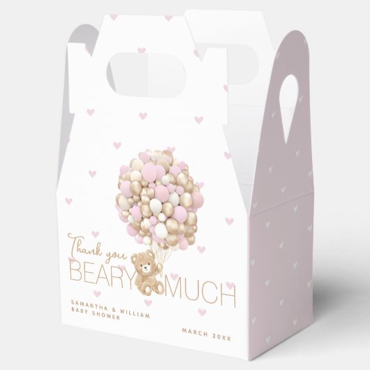 Teddybeer roze hart & ballon baby meisje douche bedankdoosjes (Geopend)